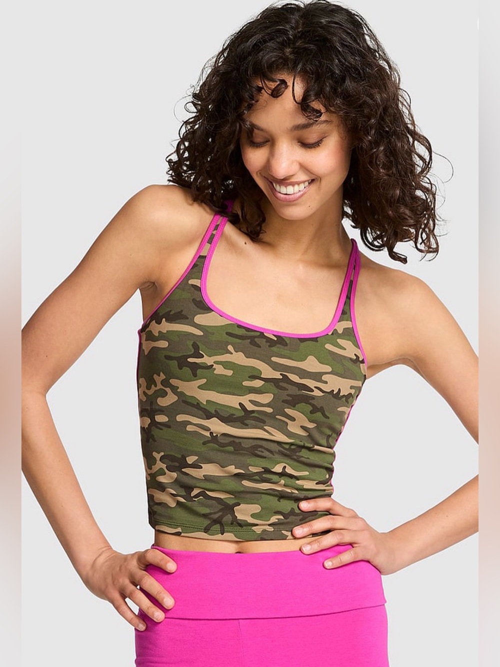 Victoria's Secret PINK  All Day Cotton Square Neck Bra Tank Top Camo Sz L NWT